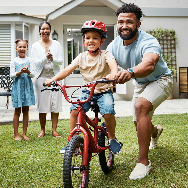 Family enjoying backyard